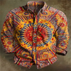 Men's casual shirt showcasing colorful 3D mandala artwork with fade-resistant printing technology