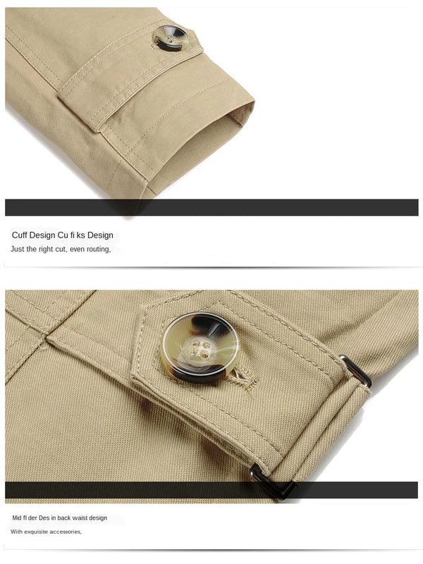 Sleek Men's Casual Business Trench Coat in polyester with turn-down collar, perfect for stylish business and casual wear.