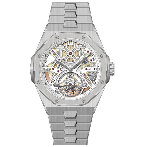 AJUT Automatic Tourbillon showcasing Swiss design and Chinese craftsmanship.