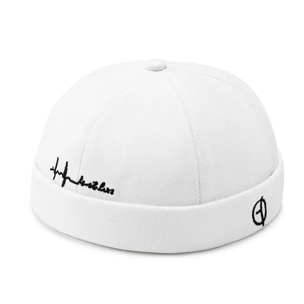 Brimless docker cap three-quarter view displaying urban style