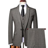 Men's trio suit set in navy blue, crafted from polyester and viscose blend.