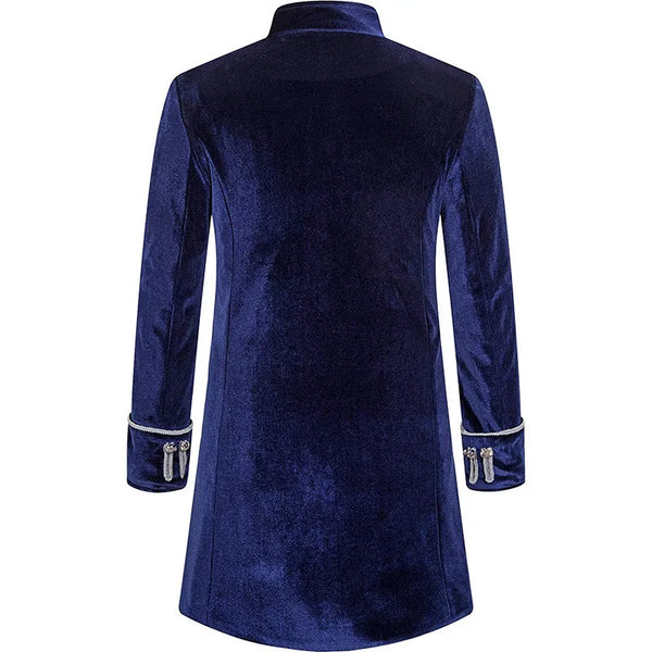 Elegant Men's Medieval-Style Trench Coat in black, featuring a stand collar and single-breasted design for formal occasions.