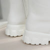 Chic white ankle boots with chunky heel, lace-up closure, and durable PU leather for stylish fall/winter outfits.