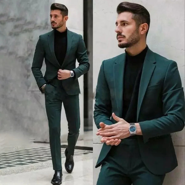 Stylish men's 2-piece suit in premium polyester and wool blend for daily and formal wear, featuring a single-breasted jacket.