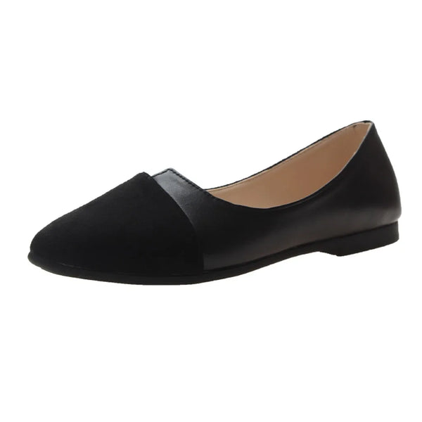 Pointed toe knitted flats showing comfortable rubber insole and canvas lining construction