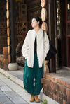 Versatile stand collar outerwear in breathable cotton linen blend fabric