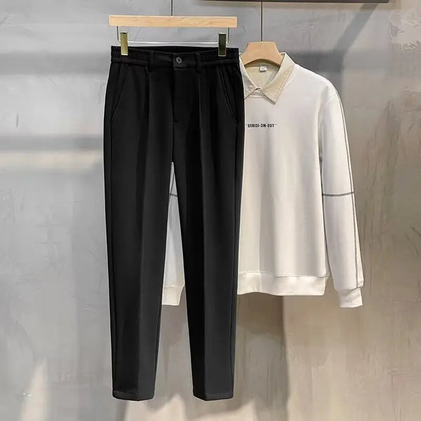 Men's versatile woolen pants with mid-waist design