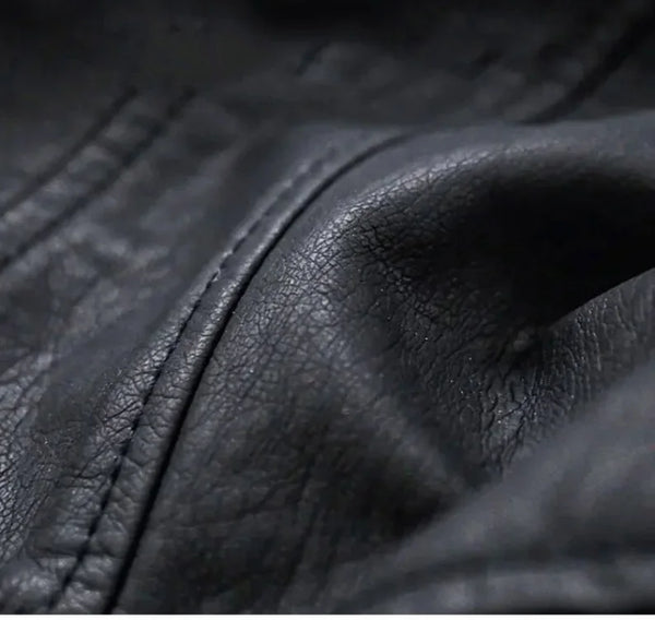 Men's PU leather hooded jacket for autumn and winter, stylish, warm, and perfect for casual outings and outdoor adventures.