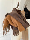 Warm imitation cashmere scarf in earthy brown, perfect for winter outings and casual wear.
