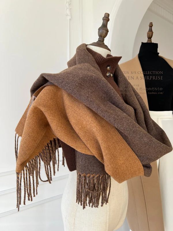 Warm imitation cashmere scarf in earthy brown, perfect for winter outings and casual wear.