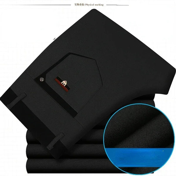 Classic men's dress pants in premium cotton, perfect for business and casual wear with a straight leg and zipper fly closure.