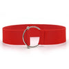 Chic round buckle women's elastic waist belt in neutral color, perfect for dresses, sweaters, and coats. Stylish and versatil