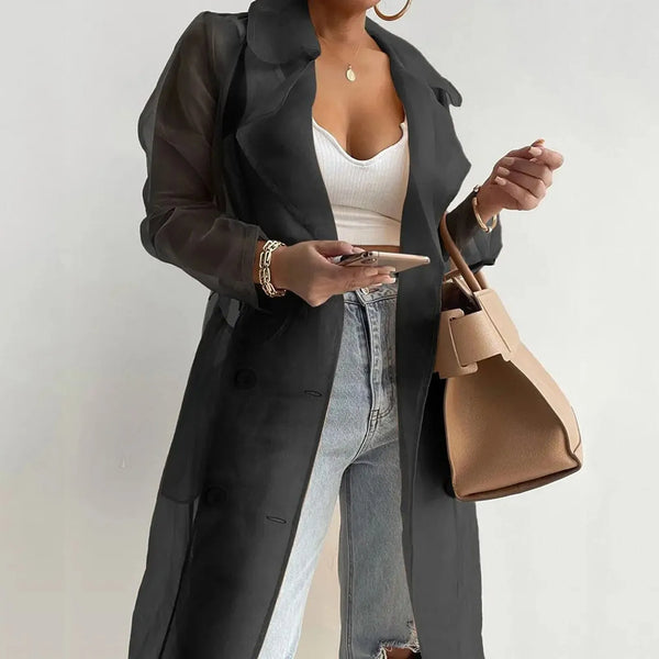 White breathable trench coat perfect for farmers markets and garden parties