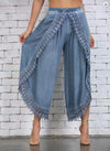 Chic summer harem pants with tassel detail, lightweight, relaxed fit, ankle-length, perfect for casual outings and beach wear