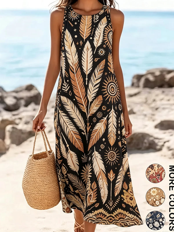 Bohemian floral dress styled casually with sneakers for daytime wear