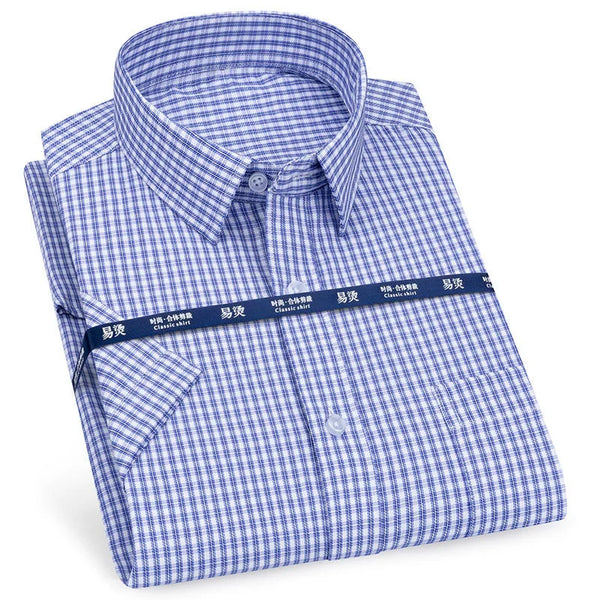 Men's summer dress shirt with classic collar and timeless stripe pattern