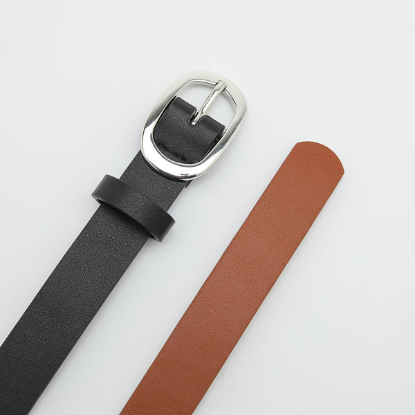 Chic round buckle women's belt in premium PU leather, perfect for jeans or dresses, stylish and durable fashion accessory.