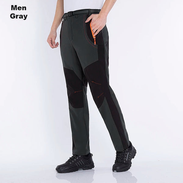 Flexible waterproof hiking pants lined with soft polar fleece for warmth