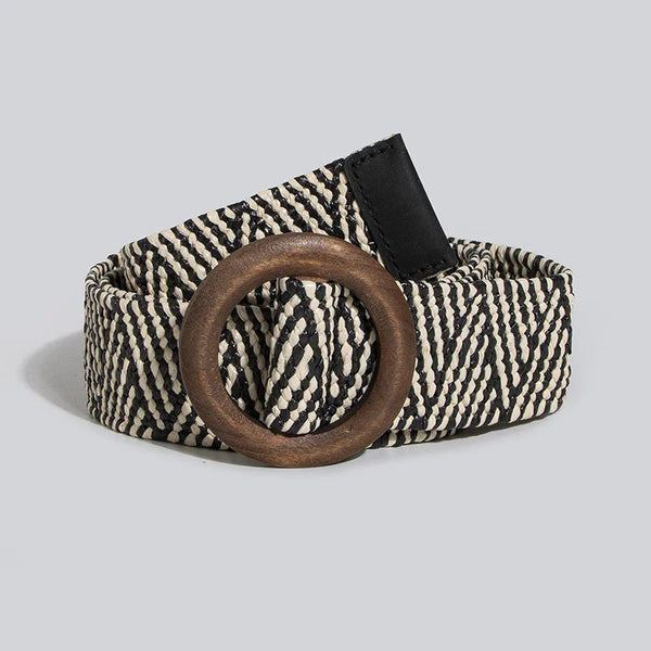 Chic woven belt for women, perfect for summer style, adjustable, lightweight, and versatile for casual or dressy looks.