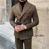 Elegant men’s 2-piece double-breasted suit set in premium polyester for autumn and winter business and formal wear.