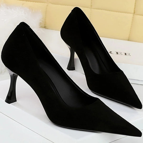 Classic black pumps with a comfortable slip-on style.