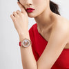Elegant leather strap of the Mother of Pearl Dial Watch against a soft background.