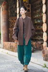 Women's versatile stand collar coat in moisture-wicking cotton linen fabric