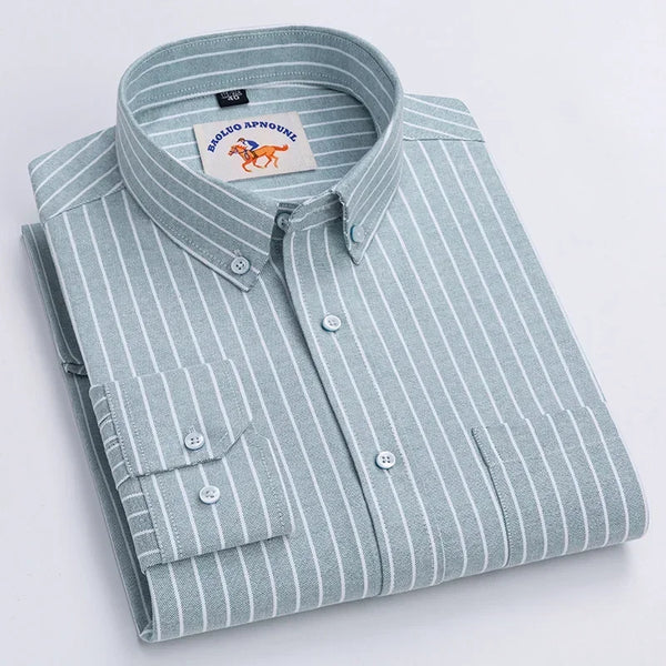 Whisper-Soft Oxford shirt laid flat, highlighting its breathable fabric.