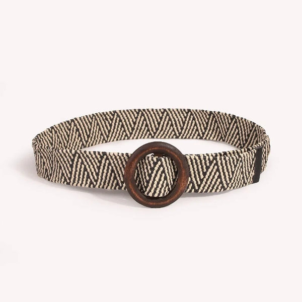Chic woven belt for women, minimalist summer style, adjustable, lightweight, perfect for casual or dressy looks.