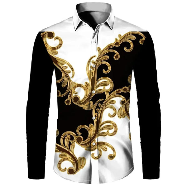 Stylish men's casual silk blend shirt in slim fit with turn-down collar and eye-catching 3D print, perfect for any occasion.