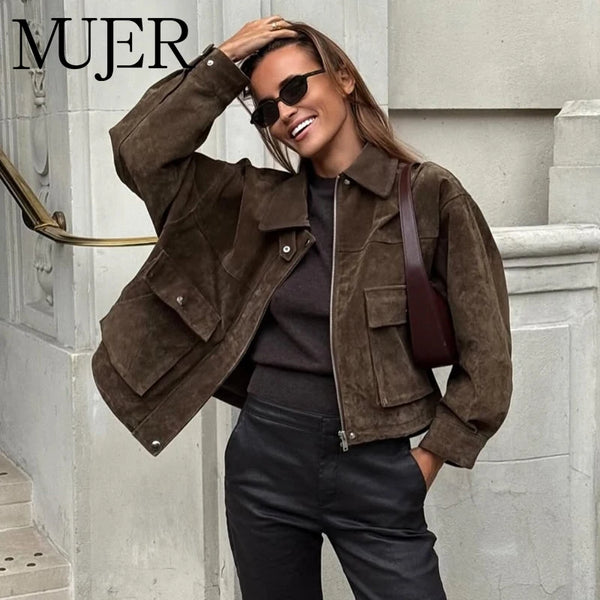 Varsity Edge Oversized Faux Leather Bomber Jacket in black with zipper closure and relaxed fit