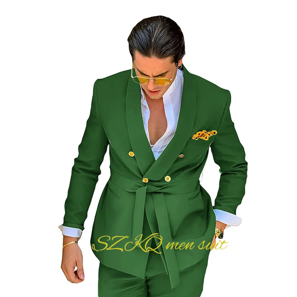 Elegant men's wedding suit, double-breasted 2-piece, tailored wool for grooms, groomsmen, and formal occasions.
