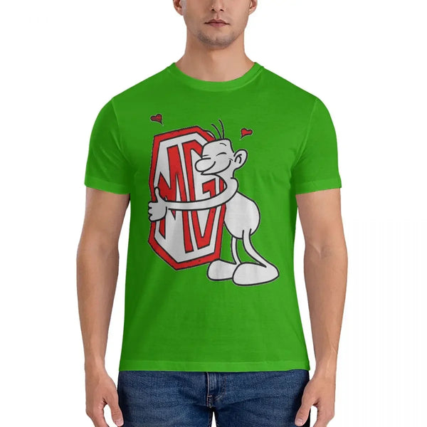 Men's quirky cotton fashion tee with unique graphic design, short sleeves, and round neck for stylish casual wear.