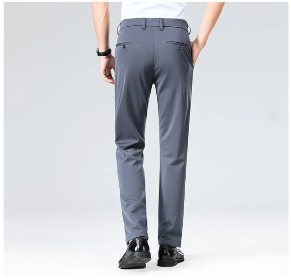Versatile straight suit pants featuring stretch-enhanced comfort fabric