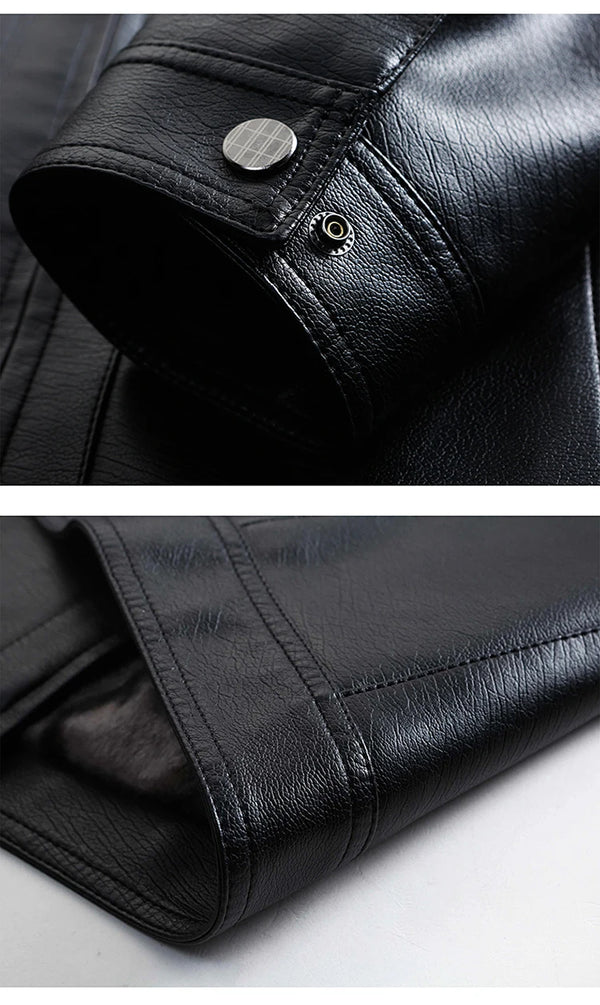 Classic goatskin leather jacket for men, lightweight, stylish, with stand collar and zipper, perfect for spring and autumn.