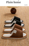 Person walking confidently across smooth floor in non-slip linen slippers