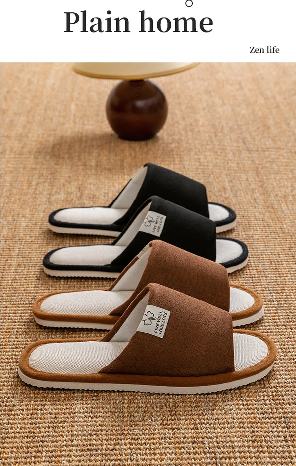 Person walking confidently across smooth floor in non-slip linen slippers