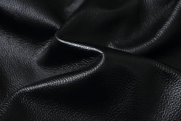 Premium men's leather biker jacket in rich brown with stand collar, crafted from durable first-layer calfskin leather.