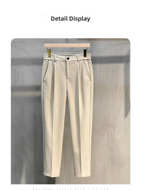 Warm thickened woolen pants with refined tailoring details