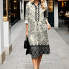 Timeless Bloom Collared Dress with 3D Floral Print