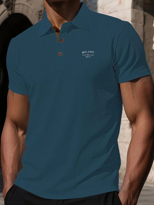 Men's summer polo shirt in wrinkle-resistant knit construction
