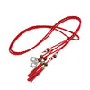 Bohemian braided faux leather skinny belt for women in camel, perfect for casual and formal outfits with fringe accents.