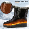 Chic women's waterproof winter boots with plush lining, low heel, and hook-and-loop closure for stylish cold weather comfort.