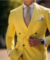 Elegant double-breasted suit in light gray, perfect for upscale events.