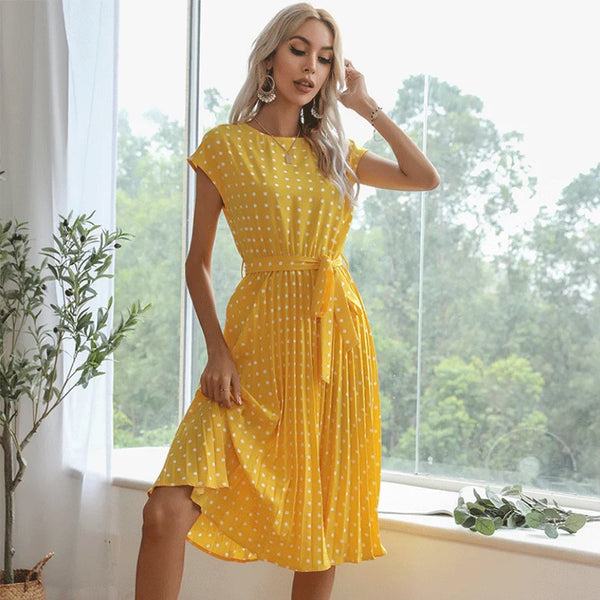 Versatile polka dot midi dress for office and weekend wear