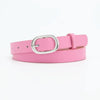Chic round buckle women's belt in premium PU leather, stylish and versatile for jeans or dress outfits, 106 cm long.