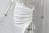 Versatile vacation maxi dress with adjustable waist and split detail