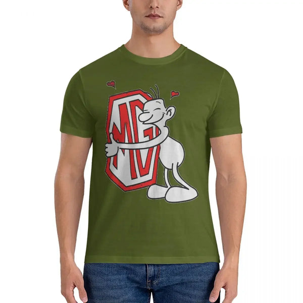 Men's quirky cotton fashion tee with unique graphic design, short sleeves, and round neck for stylish casual wear.