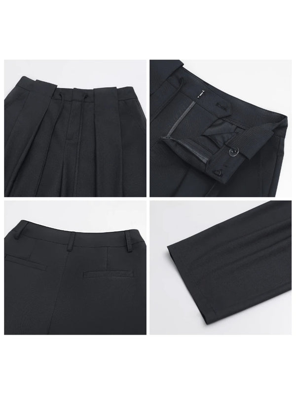 Sophisticated pleated wide leg pants in luxurious worsted fabric with adjustable drawstring