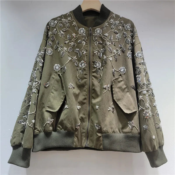 Interior lining and zipper detail of premium polyester sequin jacket